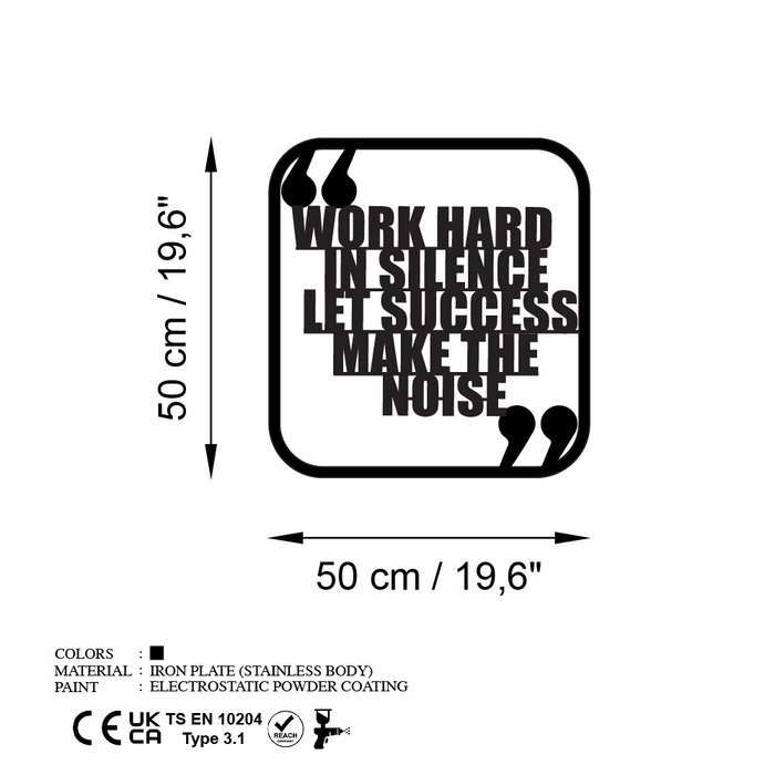 Wallity Work Hard Escultura de pared de metal negra